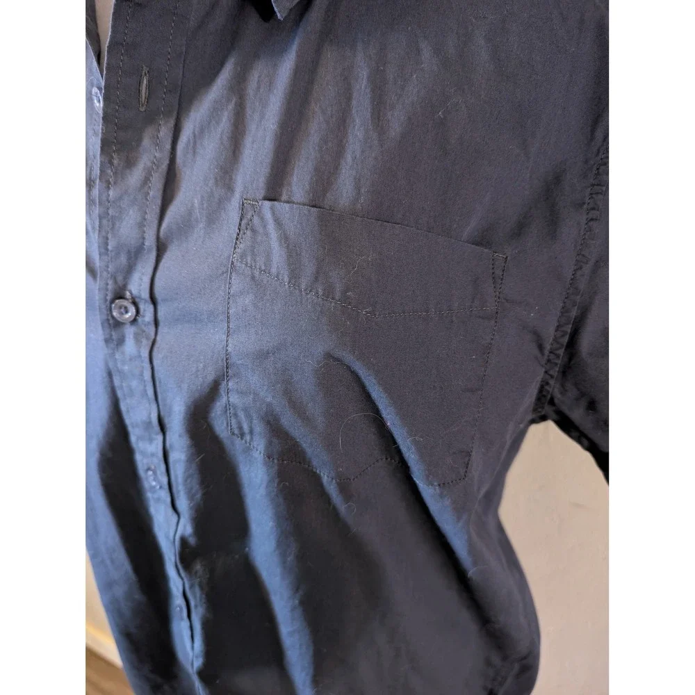 prAna mens button‎ up short sleeve Navy shirt size L